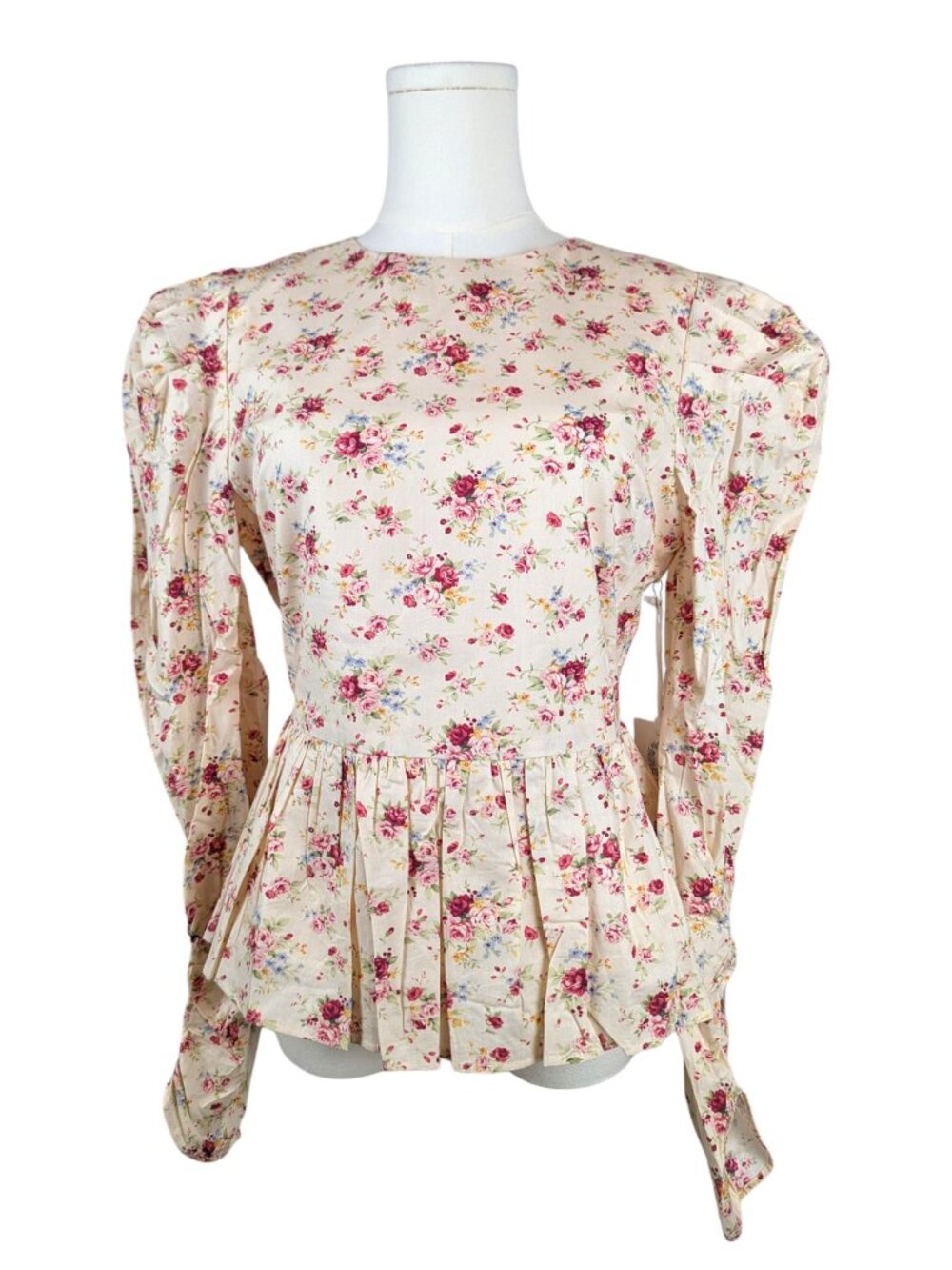 Tuckernuck Hyacinth House Top Floral Ava Peplum Cotton Blouse Long Sleeves XS